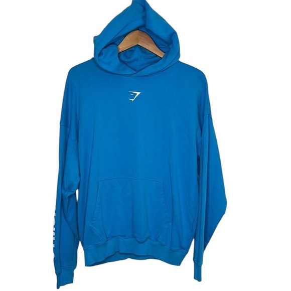 Gymshark Light Blue Spellout Hoodie Oversized Women Size S - Picture 1 of 6